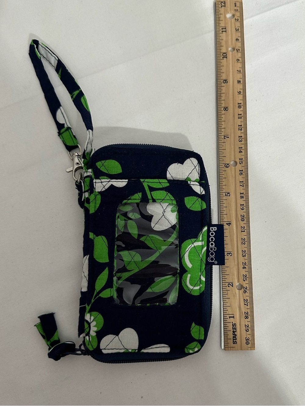 BocaBag Floral Wallet Wristlet ID Holder Zip Around Organizer Blue Green Travel - Picture 7 of 8
